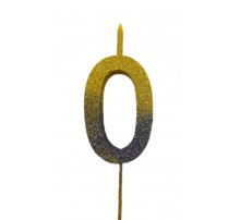  Свічка цифра Велика, шпажка, блискавки золото-графіт 0 (13,5 см.)