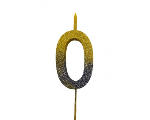  Свічка цифра Велика, шпажка, блискавки золото-графіт 0 (13,5 см.)