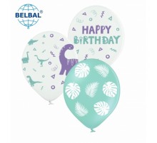 Латексні кульки Belbal "Happy Birthday dino", м'ятний, білий 30 см 12" (25 шт.)