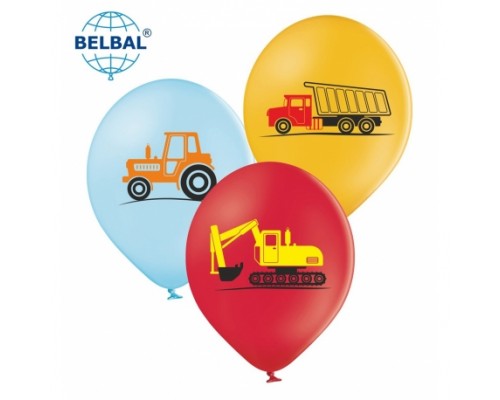 Латексні кульки Belbal Машинки, блакитний, червоний, охра 30 см 12" (25 шт.)