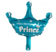 Фольгированный шар мини-фигура Китай — Корона «Happy Birthday Prince» голубая
