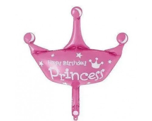 Фольгированный шар мини-фигура Китай — Корона «Happy Birthday Princess» розовая