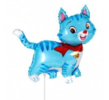 Фольгированный шар фигура Flexmetal  «Кошечка с шаром голубая»