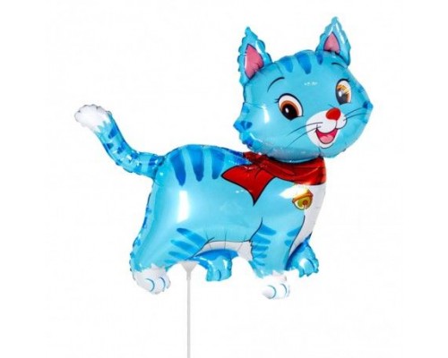 Фольгированный шар фигура Flexmetal  «Кошечка с шаром голубая»