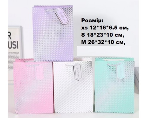 Пакет подарунковий міні "Світлі кольори зі сріблом" Розмір: XS 12*16*6.5 см