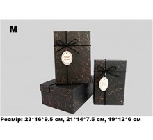 Коробка подарункова картон Тонкий бант, чорна (набор 3 шт.) M середня