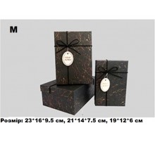 Коробка подарункова картон Тонкий бант, чорна (набор 3 шт.) M середня