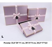Коробка подарункова картон Рожева блиск з рожевим бантом (набор 3 шт.) L велика