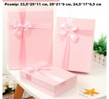 Коробка подарункова картон  Рожева з бантом (набор 3 шт.) L велика