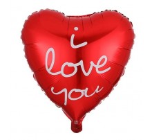 Фольгована кулька серце Китай i love you білі букви, червоне серце 18"