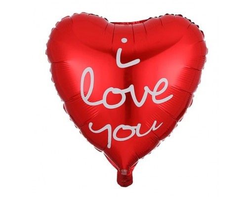 Фольгована кулька серце Китай i love you білі букви, червоне серце 18"