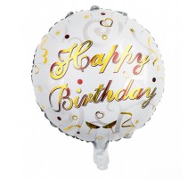 Фольгована кулька коло Китай Happy birthday золотий напис на білому, конфетті 18"