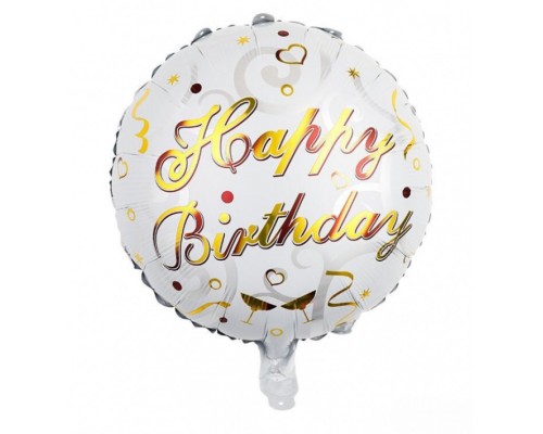 Фольгована кулька коло Китай Happy birthday золотий напис на білому, конфетті 18"