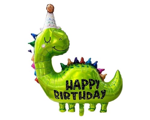 Фольгована кулька (фігура) Китай Динозавр happy birthday салатовий