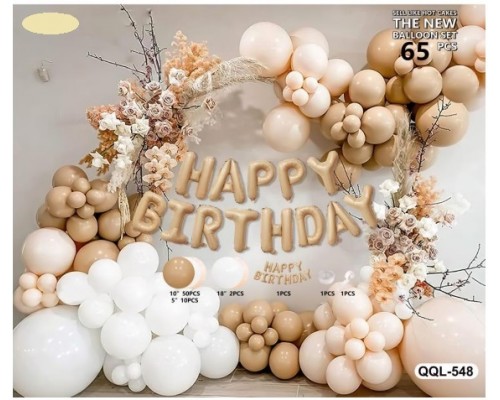  Набір для фотозони Фольгованих та латексних Куль (Китай) "Ніжно бежева, happy birthday QQL-548" 
