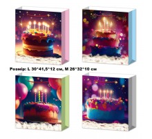 Пакет подарунковий великий "Торт зі свічками" Розмір: L 41,5см*30см*12см