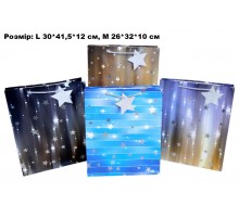 Пакет подарунковий середній "Срібні зірки"  Розмір: M 26*32*10 см