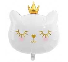 Фольгована кулька (фігура) Китай Голова Кішки біла з короною, середня  (M)