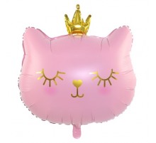 Фольгована кулька (фігура) Китай Голова Кішки рожева з короною середня (M)