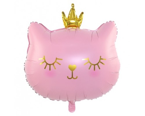 Фольгована кулька (фігура) Китай Голова Кішки рожева з короною середня (M)