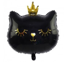 Фольгована кулька (фігура) Китай Голова Кішки чорна з короною середня (M)