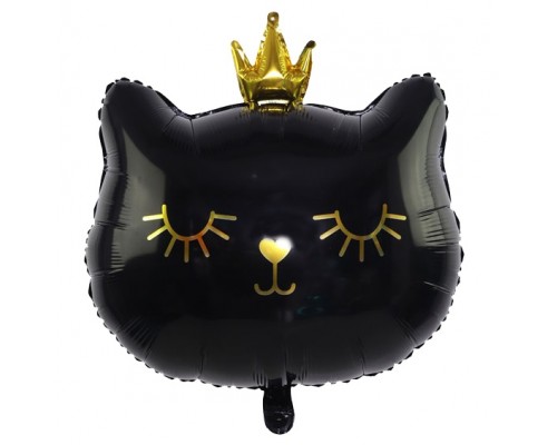 Фольгована кулька (фігура) Китай Голова Кішки чорна з короною середня (M)
