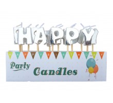Свічки-літери для торта "Happy birthday" СРІБНА ГОЛОГРАМА