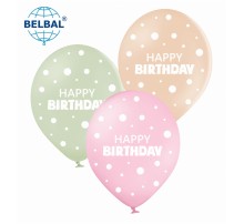 Латексні кульки Belbal "Happy Birthday" горошок, макарун 30 см 12" (25 шт.)