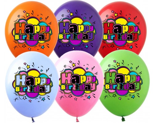 Латексна кулька Art Show "Happy Birthday Фарби"   (1 ст) 50 шт 12"