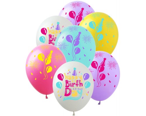 Латексна кулька Art Show  "Happy Birthday Balloons"   (1 ст) 50 шт 12"