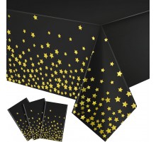 Скатертина одноразова з золотими зірками, чорна розмір 137*183 см