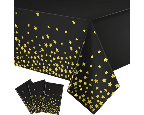 Скатертина одноразова з золотими зірками, чорна розмір 137*183 см