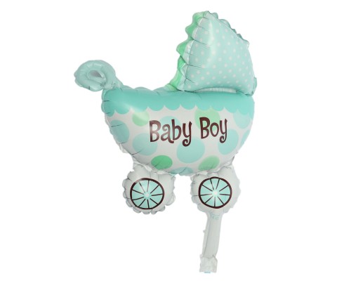 Фольгированный шар мини-фигура Китай — Коляска «Baby Boy» голубая
