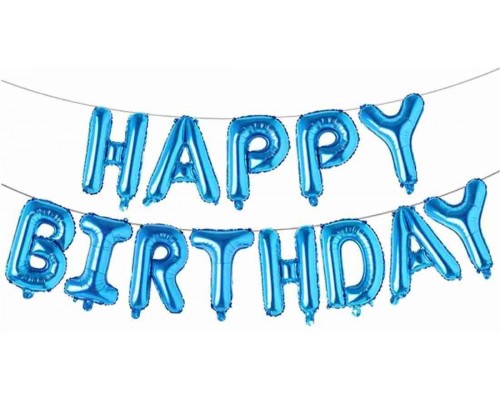 Фольгированная надпись  «Happy Birthday синяя» 3 метра