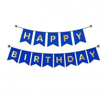 Флажки «Happy Birthday золотая надпись на синем» 2,5 метра 16*20 см