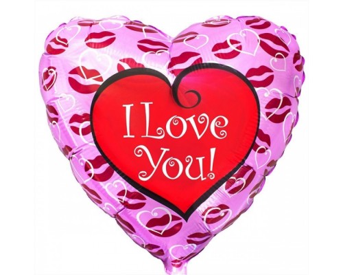 Фольгована кулька (серце) Flexmetal I love you червоні губи на рожевий 18"