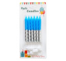 Свічки в торт олівець спіраль 6 шт. блакитна срібло 1/2 (6 шт.)