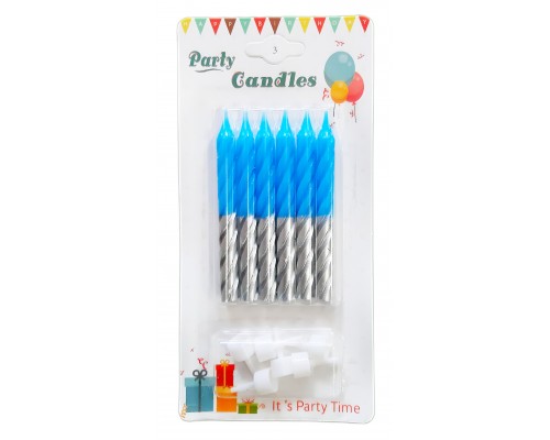 Свічки в торт олівець спіраль 6 шт. блакитна срібло 1/2 (6 шт.)