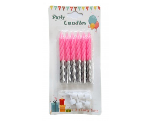 Свічки в торт олівець спіраль 6 шт. рожева срібло 1/2 (6 шт.)