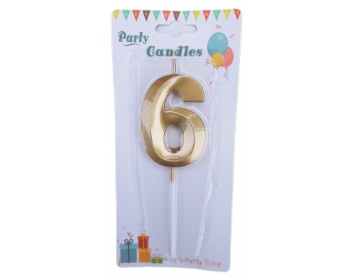 Свічка-цифра в торт "Металік" - 6 (золота) 3D 8 см