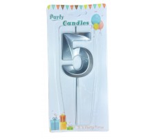 Свічка-цифра в торт "Металік" - 5 (срібна) 3D 8 см