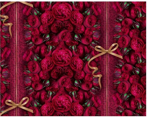 Пакувальний папір (5 листів) "Бордові троянди, золотий бантик" (70*100 см)