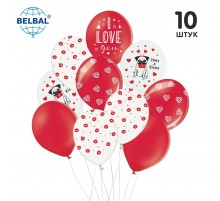 Набір повітряних кульок Sharoff "I love you мопс, вуста, серця" 10 шт.