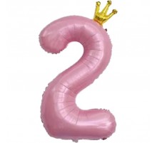Фольгована Куля Цифра з короною (Китай) 1м. під гелій - 2 рожева 40" 105 см  АКЦІЯ
