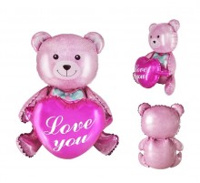 Фольгована кулька (фігура) Китай Ведмедик з серцем рожевий love you 45 см
