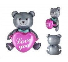 Фольгована кулька (фігура) Китай Ведмедик з серцем сірий love you 45 см