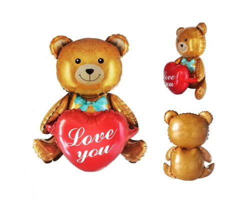 Фольгована кулька (фігура) Китай Ведмедик з серцем коричневий love you 45 см