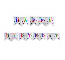 Вивіска-прапорці Happy Birthday подарунки, кульки срібло 2,5 метра АКЦІЯ