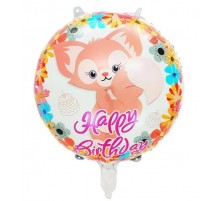 Фольгована кулька коло Китай Лисеня персикове Happy Birthday малинові букви 18"