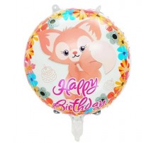 Фольгована кулька коло Китай Лисеня персикове Happy Birthday малинові букви 18"